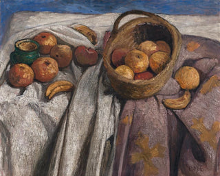 Luontoaiheinen asetelma omenoilla ja banaaneilla - Paula Modersohn-Becker — näkymä teoksesta