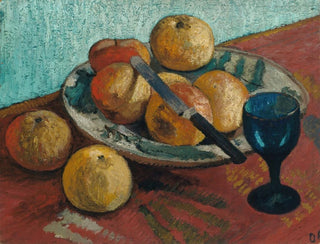 luonnonkuvaus omenoista ja vihreästä lasista - Paula Modersohn-Becker — näkymä teoksesta