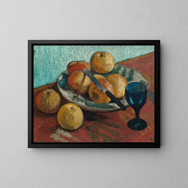 luonnonkuvaus omenoista ja vihreästä lasista - Paula Modersohn-Becker — kehystetty taideteos seinällä