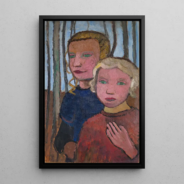 Kaksi tyttöä koivujen edessä - Paula Modersohn-Becker — kehystetty taideteos seinällä