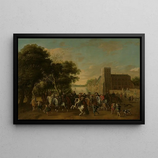 Pauwels van Hillegaert - Prince Maurits accompanied by Prince Frederik Hendrik Frederick V of Bohemia and his Wife Elizabeth Stuart and Others on the Buitenhof The Hague.webp