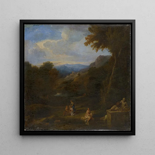 Paysage avec le dieu fleuve et des femmes - Anonyme