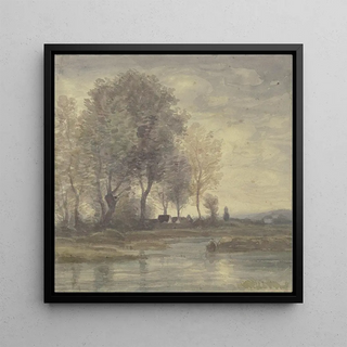 Paysage avec maisons de paysans sous de grands arbres - Peter Burnitz