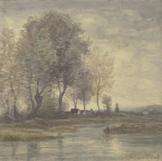 Paysage avec maisons de paysans sous de grands arbres - Peter Burnitz