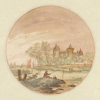 Aernout Ter Himpel - Landschap met een hengelaar en een kasteel.webp
