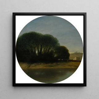 Paysage avec une ferme et des arbres au bord d'une rivière - Goffredo Wals