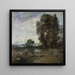Maisema-maalaus kesästä - Jean-Baptiste-Camille Corot — kehystetty taideteos seinällä