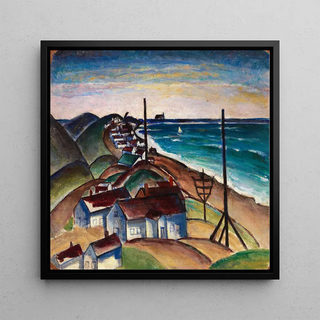 Paysage marin avec des maisons sur la plage - Anonyme