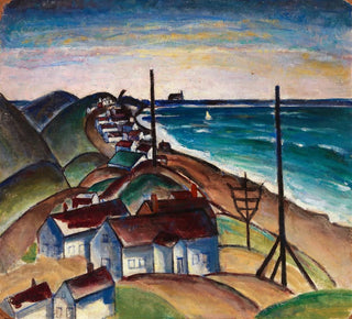 Paysage marin avec des maisons sur la plage - Anonyme