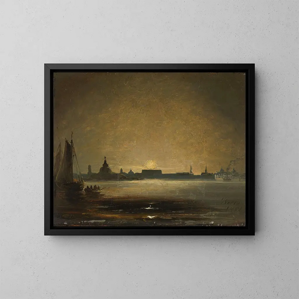 Dresdenin kuutamoyössä - Peder Balke — kehystetty taideteos seinällä