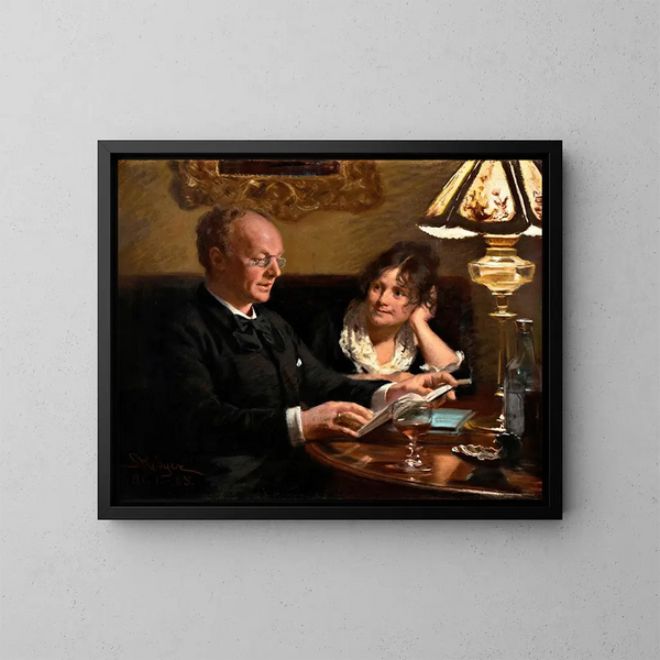 Kaksosmaalaus kuninkaallisen näyttelijän Emil Poulsenin (1842-1911) ja hänen vaimonsa Anna née Nserin (1849-1934) - Peder Severin Krøyer — kehystetty taideteos seinällä