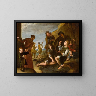 Poikien heittäessä noppaa - Pedro Núñez de Villavicencio — kehystetty taideteos seinällä