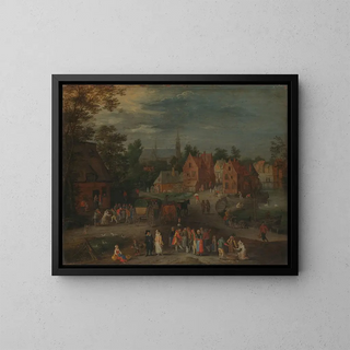 Peeter Gijsels - Village with a Puppeteer Entertaining a Small Crowd.webp