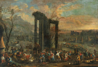 Peeter van Bredael - An Italianate landscape with a market scene.webp