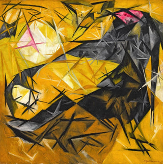 Perception rayiste des chats en rose, noir et jaune - Natalia Goncharova