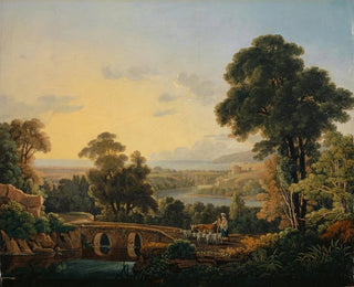 Peter Birmann - Hilly Landscape with River and Bridge.webp