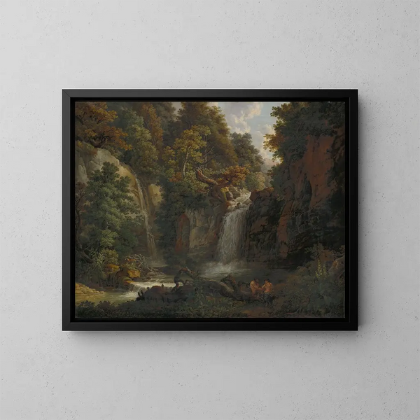Le Giessen près de Zeglingen avec deux satyres jouant de la flûte de Pan - Peter Birmann — kehystetty taideteos seinällä