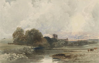 Peter De Wint - Avondlandschap met de rune van Kirkstall Abbey Yorkshire.webp