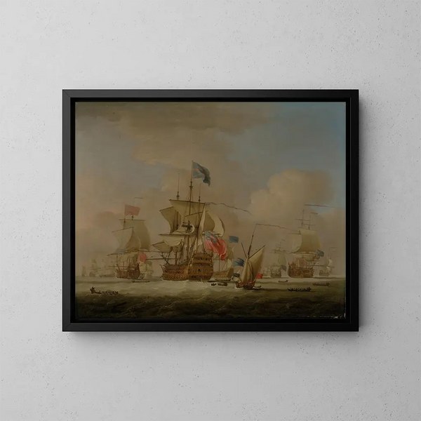 Men of War ja sloop - Peter Monamy — kehystetty taideteos seinällä
