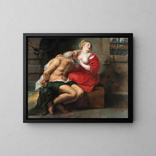 Cimon ja Pero, roomalainen hyväntekeväisyys - Peter Paul Rubens — kehystetty taideteos seinällä