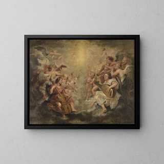 Enkelit musiikkia soittamassa - Peter Paul Rubens — kehystetty taideteos seinällä