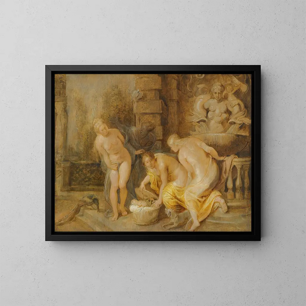 La découverte du bébé Érichthonios par les filles de Cécrops - Peter Paul Rubens — kehystetty taideteos seinällä