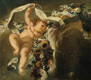 Putto avec guirlande de fleurs et banderole - Peter Strudel — näkymä teoksesta