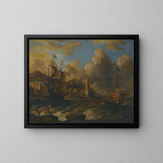 Peter van de Velde - Dutch Ships At Sea Off The Coast Of A Fortified Town.webp