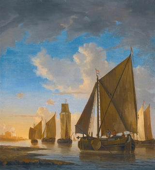 Petits navires dans un calme près de la côte au coucher du soleil - Hendrick Jacobsz Dubbels
