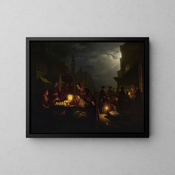 Le marché aux chandelles - Petrus van Schendel — kehystetty taideteos seinällä