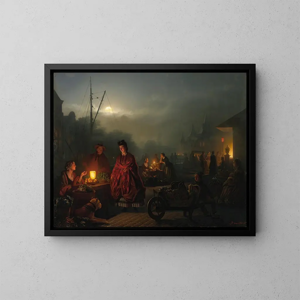 Le marché nocturne - Petrus van Schendel — kehystetty taideteos seinällä