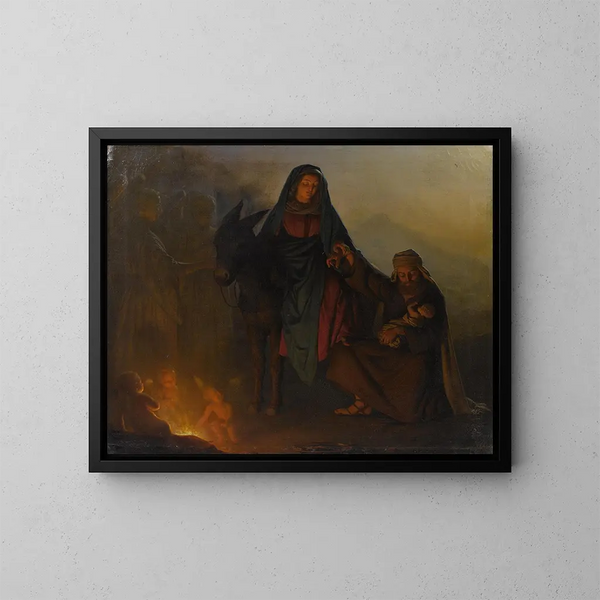 Le repos pendant la fuite en Égypte - Petrus van Schendel — kehystetty taideteos seinällä