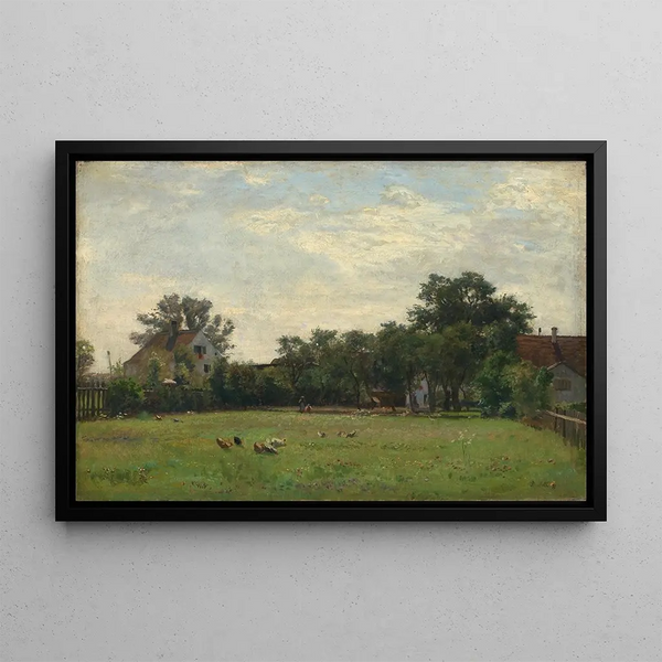 Philipp Rth - Dorfwiese mit Bauernhusern unter Bumen.webp