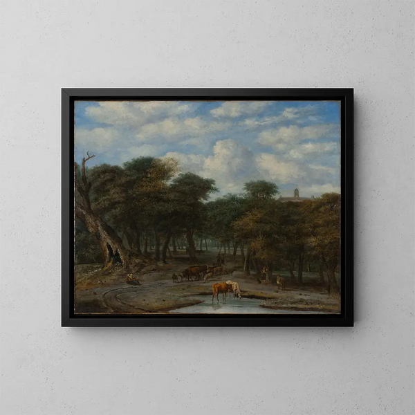 Clairière forestière avec du bétail - Philips Koninck — kehystetty taideteos seinällä