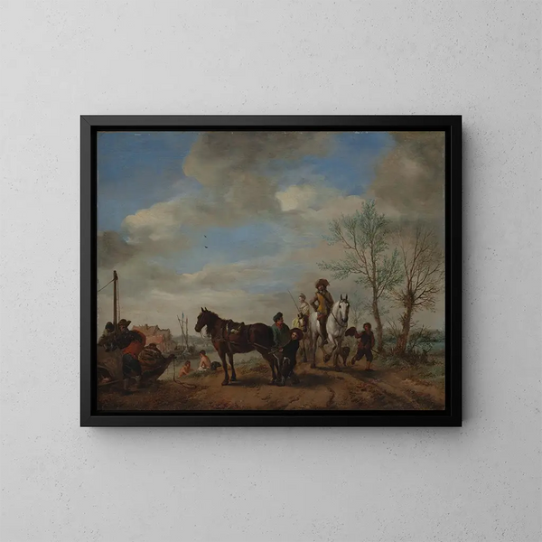 Mies ja nainen hevosella - Philips Wouwerman — kehystetty taideteos seinällä