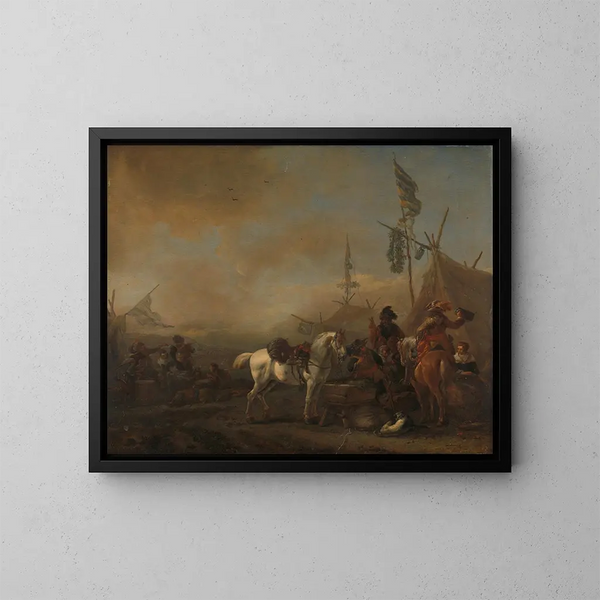 Un camp militaire - Philips Wouwerman — kehystetty taideteos seinällä