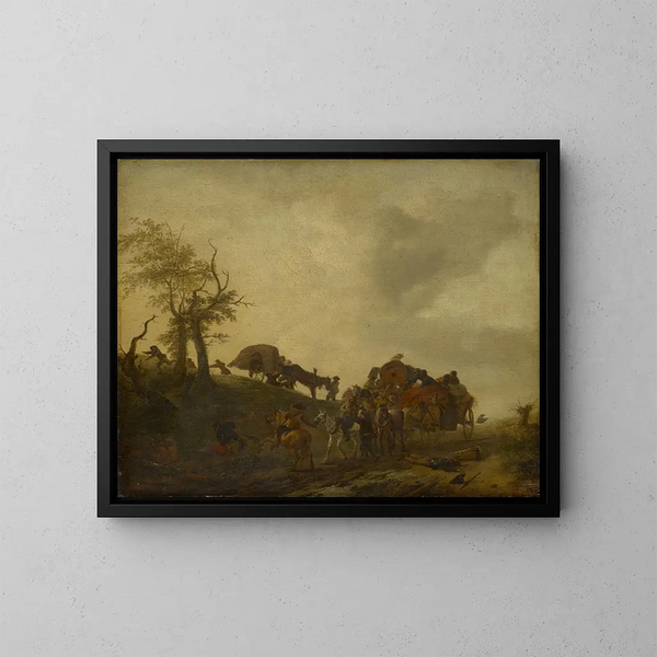 Yksi hyökkäys matkustajia vastaan - Philips Wouwerman — kehystetty taideteos seinällä