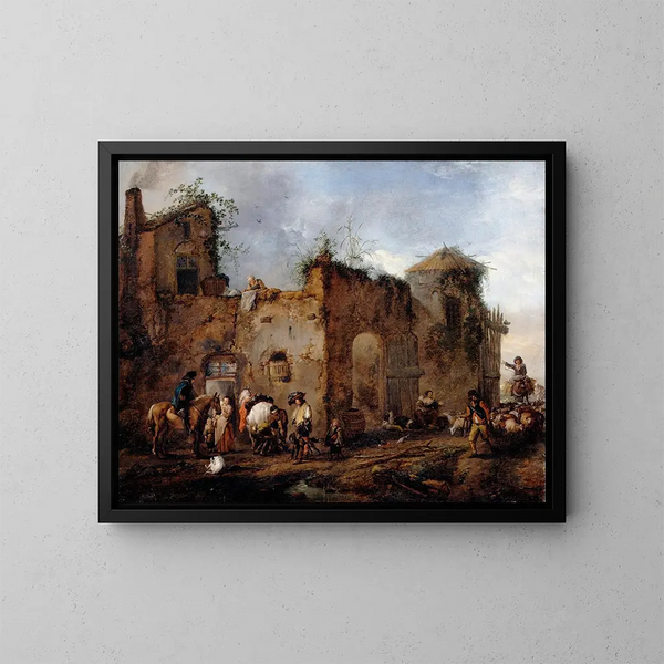 Piha, jossa seppä kengittää hevosta - Philips Wouwerman — kehystetty taideteos seinällä