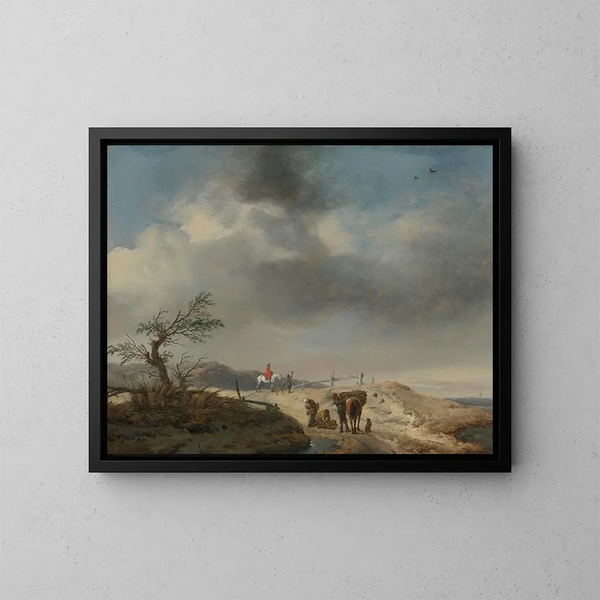 Dyyne maisemasta figuureilla - Philips Wouwerman — kehystetty taideteos seinällä