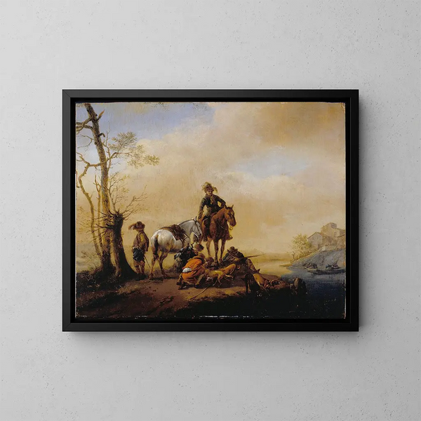 Urheilijoiden pysäytys - Philips Wouwerman — kehystetty taideteos seinällä
