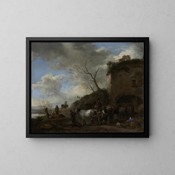 Ratsu rautakauppiaan luona - Philips Wouwerman — kehystetty taideteos seinällä
