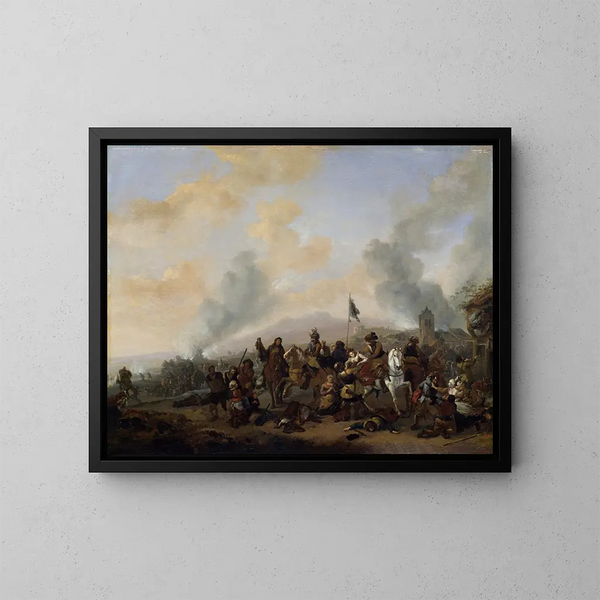 Sotilaita ryöstämässä kylää - Philips Wouwerman — kehystetty taideteos seinällä
