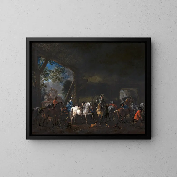 L saapuminen navettaan - Philips Wouwerman — kehystetty taideteos seinällä