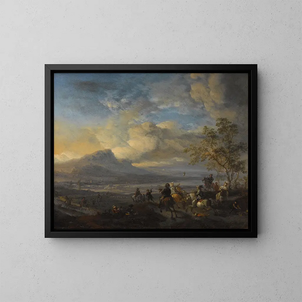 La chasse au faucon - Philips Wouwerman — kehystetty taideteos seinällä