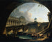Caprice architectural d'un palais inspiré du Louvre et du Pont Neuf s'encadrant dans l'arc d'un pont - Pierre-Antoine Demachy — näkymä teoksesta