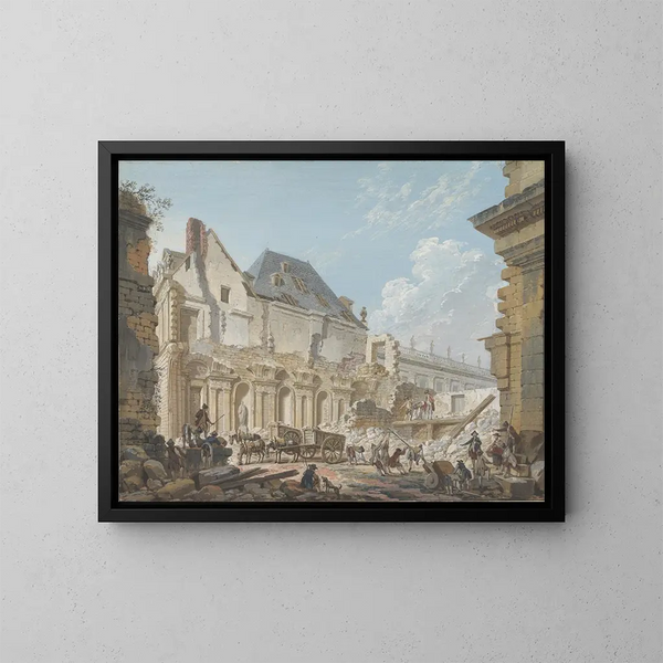 Vanhan vestibüülin purkamisesta Palais-Royalissa Pariisissa - Pierre-Antoine Demachy — kehystetty taideteos seinällä