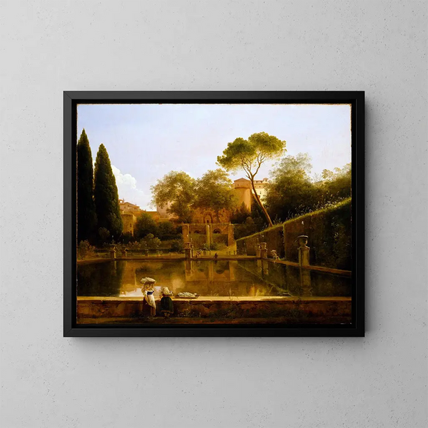 Näkymä Tivolin Villa d'Este -puutarhoista - Pierre-Athanase Chauvin — kehystetty taideteos seinällä