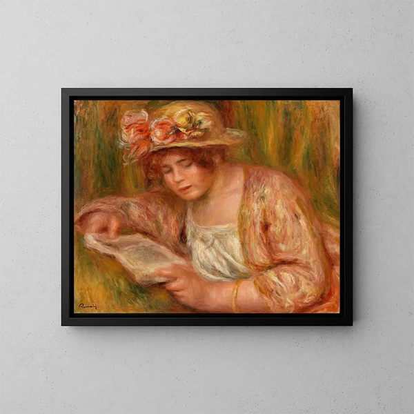 Andre hatussa lukevasta - Pierre-Auguste Renoir — kehystetty taideteos seinällä