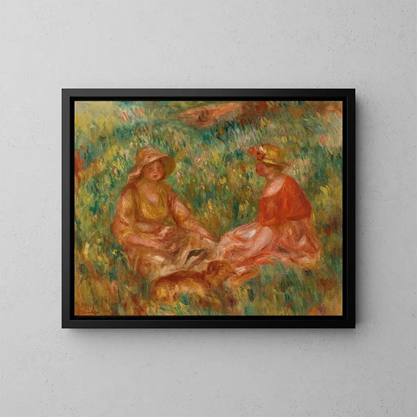 Kaksi naista nurmella - Pierre-Auguste Renoir — kehystetty taideteos seinällä