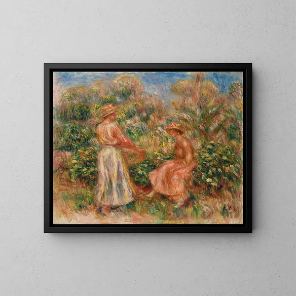 Kaksi naista puutarhassa Cagnesissa - Pierre-Auguste Renoir — kehystetty taideteos seinällä